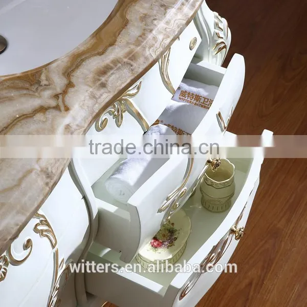 WTS-806JO Royal Antique White Mirror Type Bathroom Cabinet With Gold Leaf Decoration photo-3