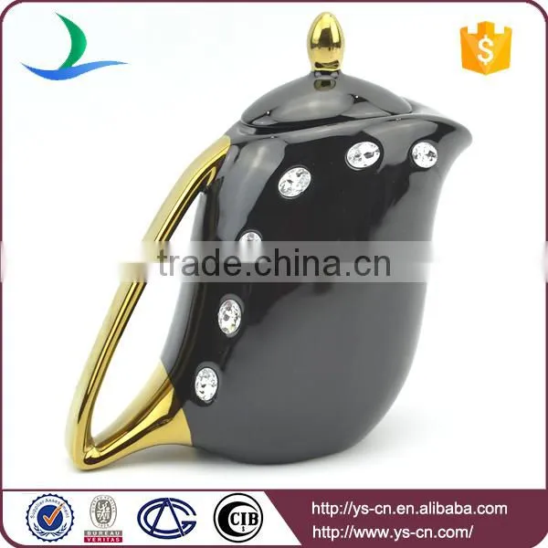 Graceful Diamond Electroplate Black Gold Plating Ceramic Tea Set photo-3