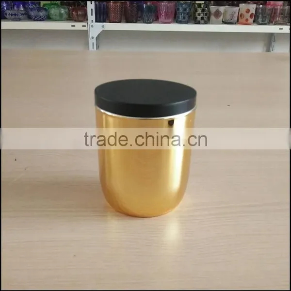 High-end Electroplated Gold Glass Candle Holder With Sealed Black Wooden Top photo-2