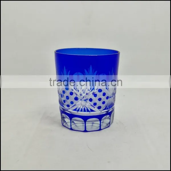 Cobalt Blue 8 oz Stock Hand Cut Round Glass Tumbler photo-3