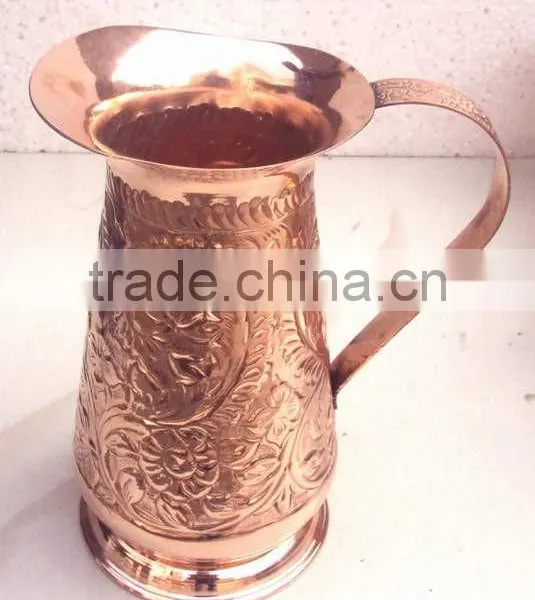 NICELY EMBOSSED 100% PURE COPPER PITCHER FOR WATER, BEER, MOSCOW MULE, VODKA, TRADITIONAL SOLID COPPER WATER JUG photo-2