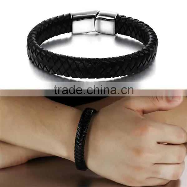 Factory Customized Logo Genuine Mens Leather Bracelet Stainless Steel Bracelet photo-4