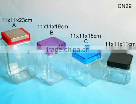 4 Sizes Square Glass Jars With Color Plastic Lid