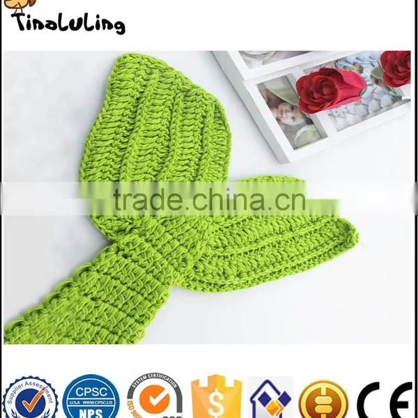 2017 New Baby Girls Knit Crochet Pink Hairband Bra Green Mermaid Costume Photography Props photo-4
