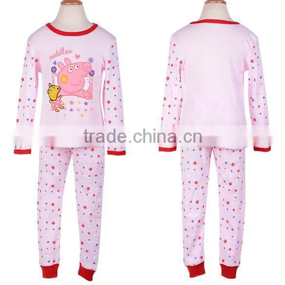 New Pink Cartoon Pig Printing Children's Baby Girls Long Sleeve Pajamas Sleepwears Suits SV004461