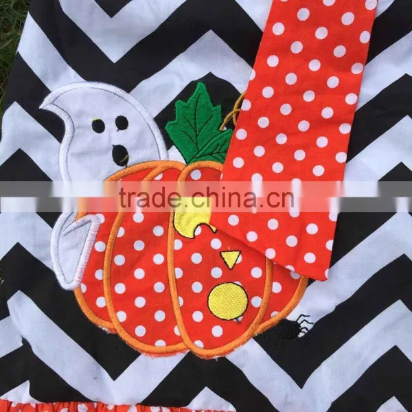 2015 New Arrival Girl Pumpkin Dress Kids Boutique Dress Halloween Dress Chervon Dress With Necklace and Bow photo-2