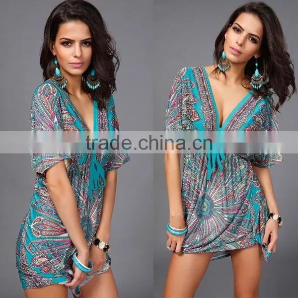 Walson Newest Fashion Milk Silk Sexy V-neck Dress Skirt Big Yards Beach Holiday Dress photo-6