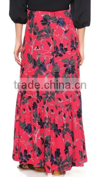 2016 Designed for Fashion Women Trumpet Hem Printed Slit Skirt Ladies'maxi Skirt OEM photo-3
