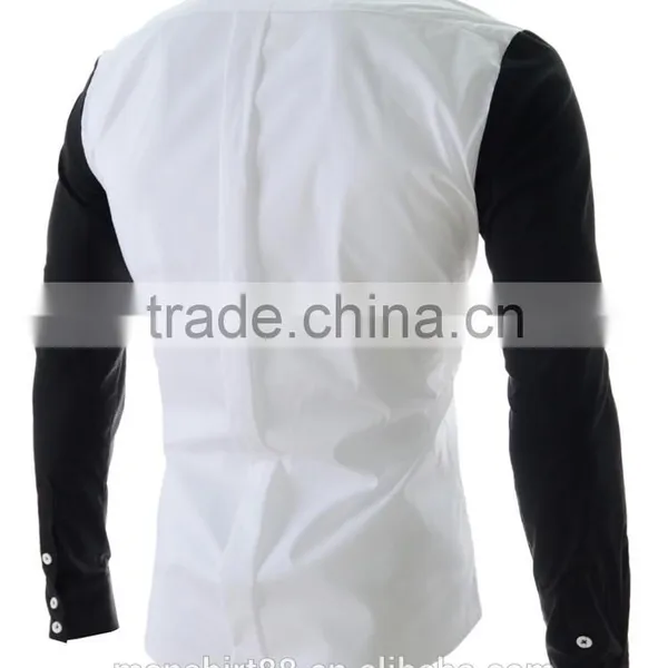 2017 Latest Designer Contrast Collar and Sleeve Slim Fit Dress Men Shirt photo-2