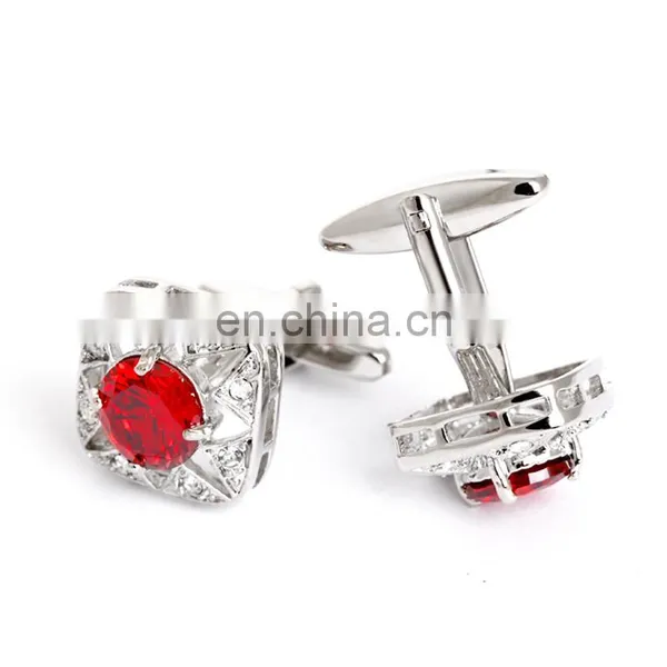 Luxurious Red Diamond Stone Unisex Shirt Jewelry Cufflinks Brand photo-4