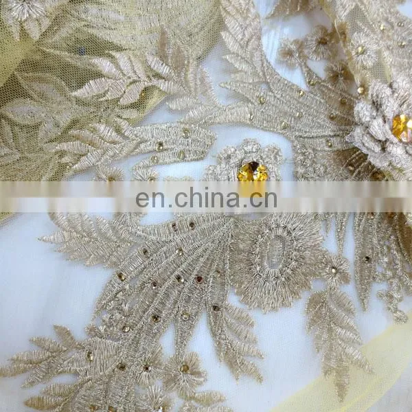 2016 Tulle Lace French Net Lace Fabrics Beaded French Lace Borer Bridal Lace Aso-ebi Wedding Lace photo-2