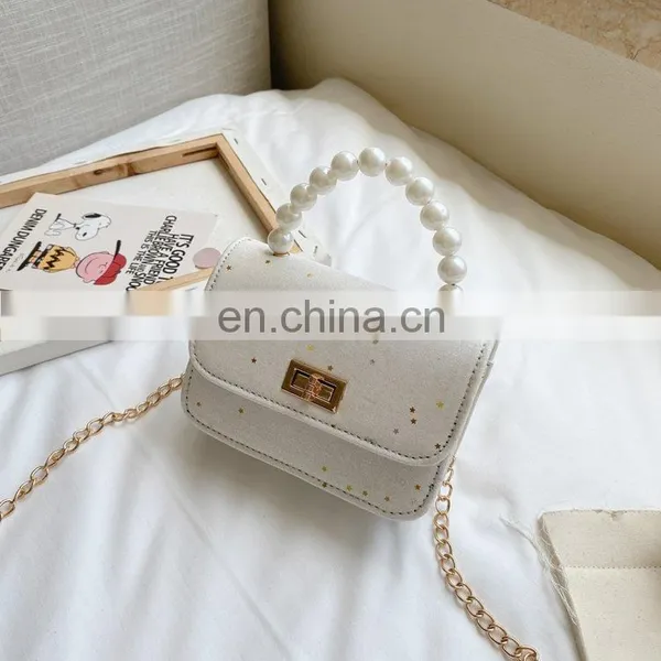 Kids Mini Handbag New Elegant Shoulder Messenger Portable Chain Bag Girl PVC Jelly Bag Pearl Crossbody Square Bag photo-3