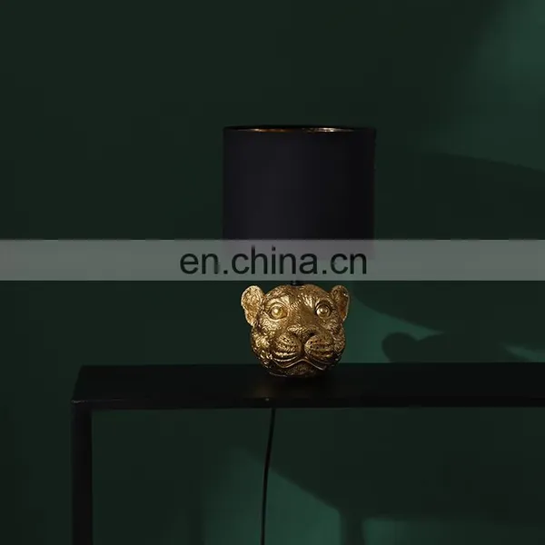 Leopard Head Shape Animal Statue Modern Gold Desk Decoration Cheap Unique Nightstand Lamps for Hotel Office photo-2
