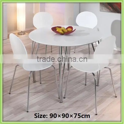 New Design Round 4 Seater White Wood and Metal Dining Room Set