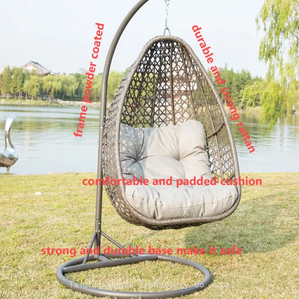Durable Modern Outdoor Furniture Hanging Egg Swing Chair With Cushion PE Rattan Metal Frame Living Room Hotel Bedroom Courtyard photo-5
