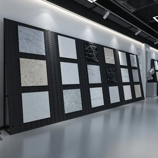 Space-Saving Wall Mounted Tile Display Rack for Small Showrooms