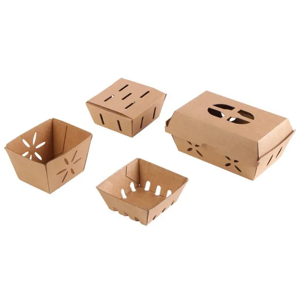 Bagasse Fruit Tray for Strawberry Blueberry Display 250g Molded Pulp Punnet With Vent Holes Recyclable
