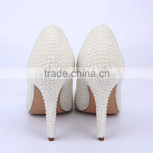 White Pearl Hand Made Wedding High Heel Shoes Most Luxurious Cinderella Dress Shoes High Heels photo-4