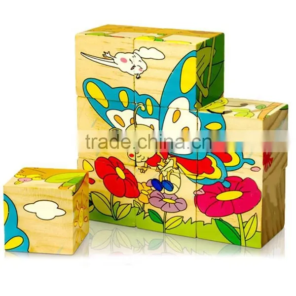 Newest 2015 Children 9pcs Cube Block 3d Wooden Puzzle photo-3