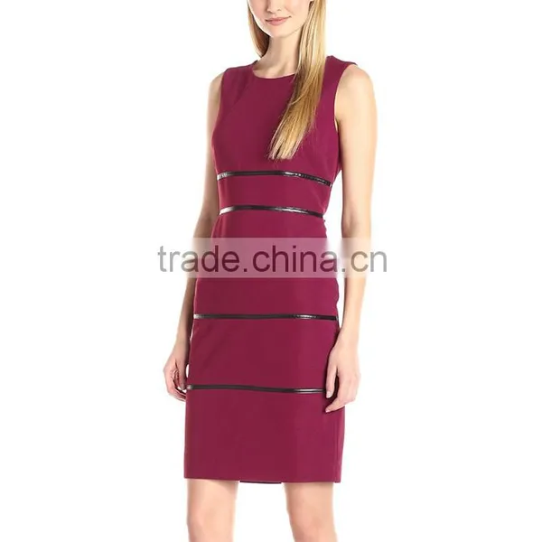 Stripes Trimmings for Dresses Black Red Elegant Leather Bandage Dress With Black Contrast Dress Faux Leather Dresses photo-2