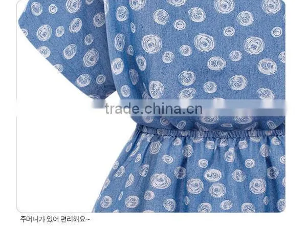 2014 Ladies Casual Women Top Designer Denim Summer Women Wear Short Sleeve Dress High Qality Printing Women Dress Fashion 2014 photo-6