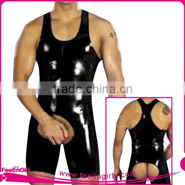 Sexy Black Shinny Men's Leather Catsuit Jumpsuit 2016 photo-2