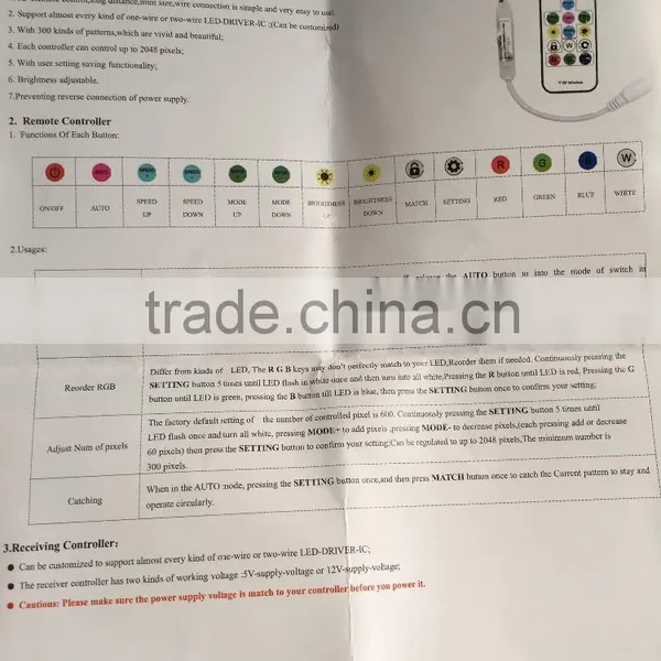 SP103E RF Controller 14key for DC5V WS2812 DC12V WS2811 Dream Color LED Strip Light photo-4