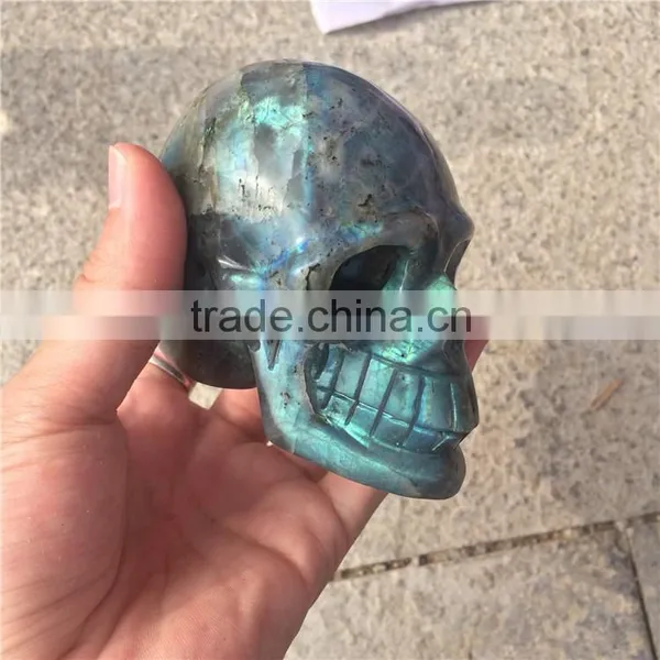 Natural Labradorite Skull Crystal Stone Angel Wings Ornaments photo-4