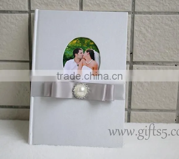 Wedding Guest Signing Book in White With Pearl and Ribbon photo-2