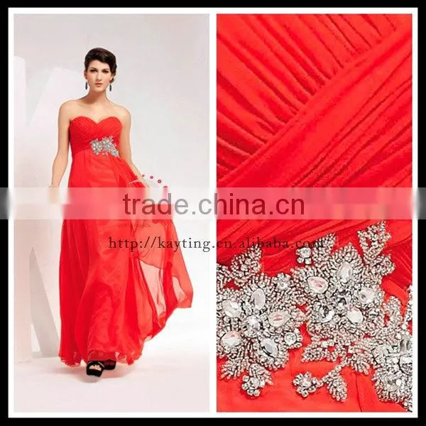 Simple Backless Chiffon Beaded and Ruffle Red Strapless Quinceanera Dress
