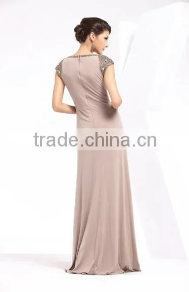 Sleeveless V-neck Beaded Ruffle Coffee Cotton Full Length Elegant Dress photo-3