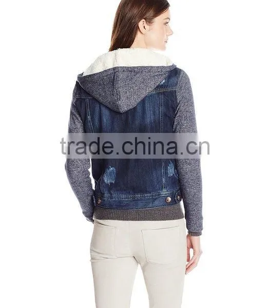Jeans Women's Oversized Denim Jacket With Combo Knit and Sherpa photo-2