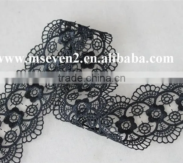 New Arrival Scallop Lace Trim 100% Polyester in Black Circles Pattern With Flowers Lace for Wholesale photo-4