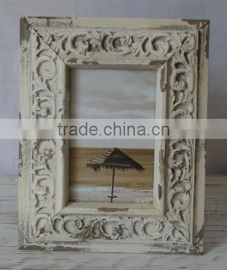 Antique Wooden Engraved Photo Frame, Timeworn Wooden Carved Picture Frame photo-2