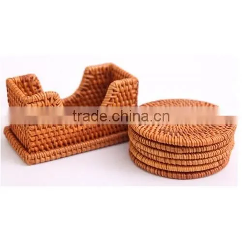 Round Rattan Coasters With Holder (Set of 6) / Rattan Platemat photo-2
