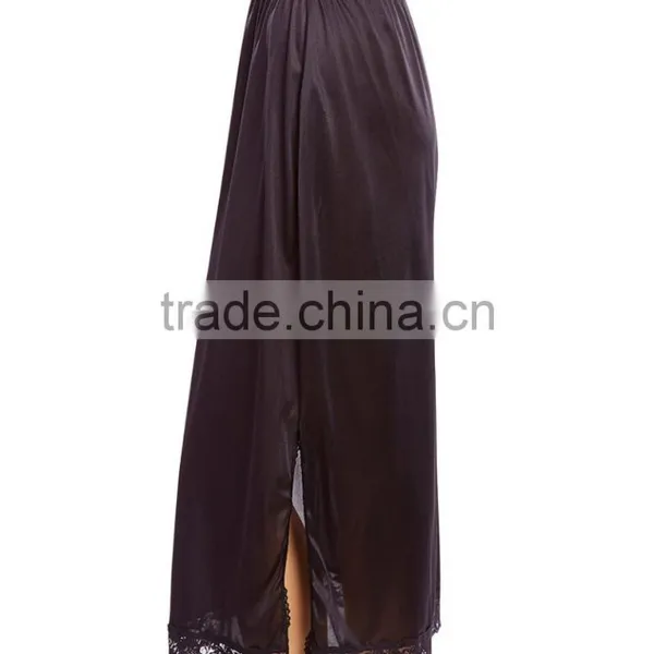 Side Slit Lace-Trim Half-Slip Skirt Long photo-3