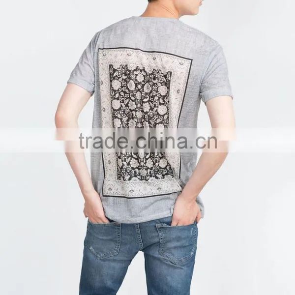 Wholesale Newest Design Custom Flower Pattern Screen Printed Grey Slim Fit t Shirt for Man Casual t Shirt in Bulk photo-2