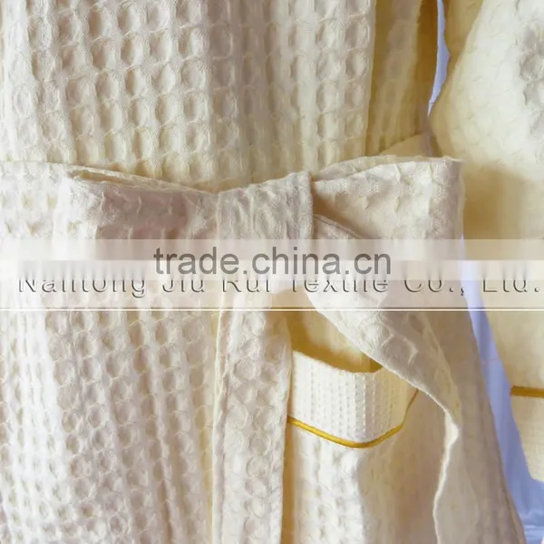 Yellow Cotton Waffle Fabric Bathrobe Hotel Bathrobe Dressing Gowns for Women Long Hotel Bath Robe Pajamas Longue photo-4