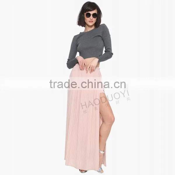 MGOO High Fashion Two Layers Women Chiffon Maxi Skirts Black Pink Women Pleated Skirts Sexy Split 15146A071 photo-6