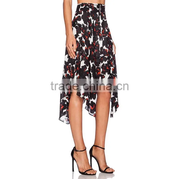 MGOO 2016 Imported OEM Services Floral Dancing Skirts For Women Ruffles Pleated Block Print Pattern Skirt 15145A923 photo-2