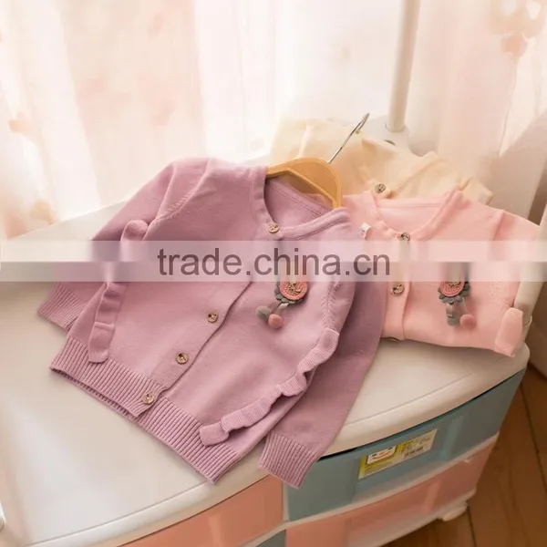 S32900W Children Clothing for Cute Kids Girls Pink Lace Cotton Long Sleeve Ruffle Knitting Cardigan photo-5