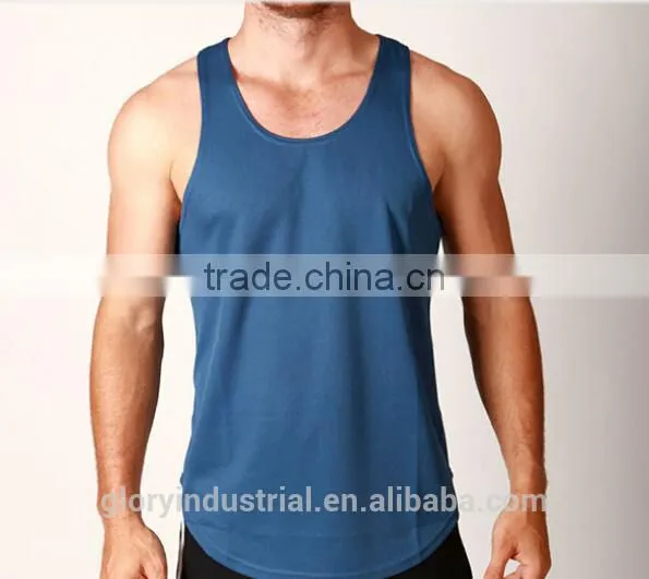 Custom Y Back Preshrunk 100% Cotton Man Blue Gym Sport Vest photo-2