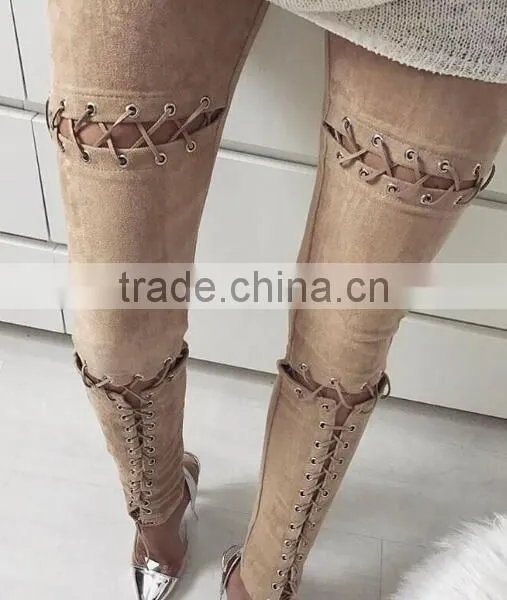 Runwaylover 4968 New Style Ladies Suede Sexy Tie Pant photo-2