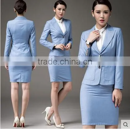 Juqian Suits Simple Pattern Blue Women Office Uniform Design Women's Elegant Dress Suit photo-2