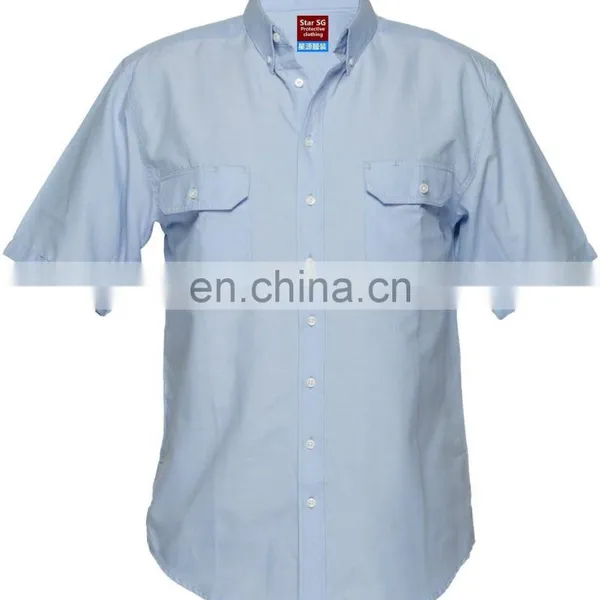 Men's Light Blue PolyCotton Short Sleeve Button Work Shirt photo-2