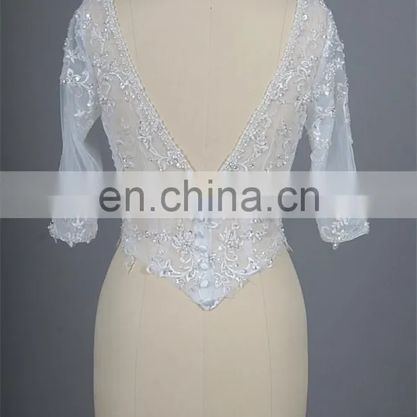 Beautiful Plus Size Open Back Short Sleeve Beaded Lace Jacket photo-5