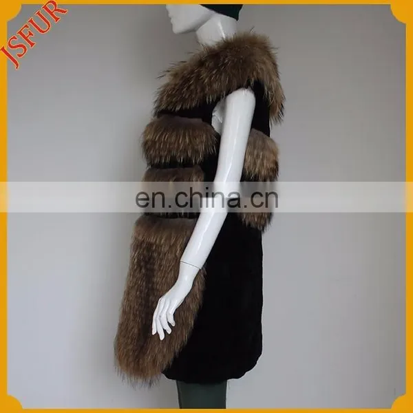 Fashion Women Waistcoat Raccoon Fur Or Fox Fur Trim Real Rabbit Fur Vest photo-5