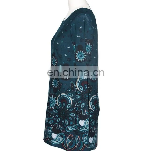 Ladies XXL Size Floral Designer Clothes Long Sleeves Knitted Dress photo-3