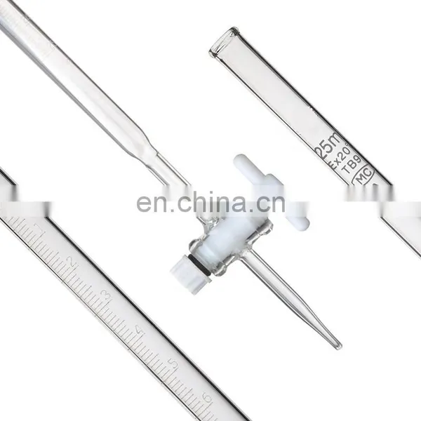Customized 10ml 25ml 50ml 100ml Amber Glass Acid Base Burette With PTFE Stopcock photo-2