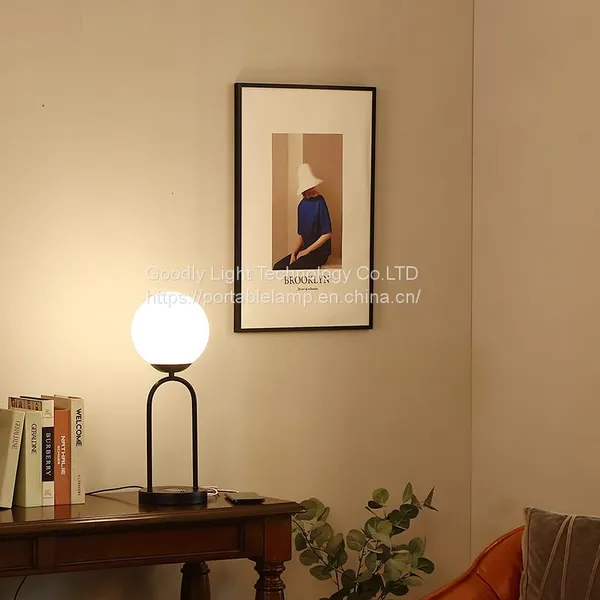 Dimmable LED Desk Lamp,Glass Globe Metal Table Lamp,Wireless Charging&USB Charging Ports photo-3